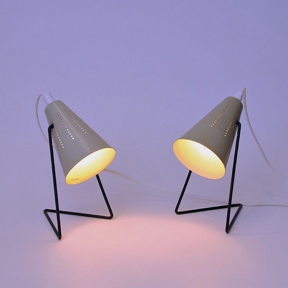 Image 1 of Pair of vintage creamy white metal table lamps by Svend Aage Holm-Sørensen for Asea, Sweden 1950