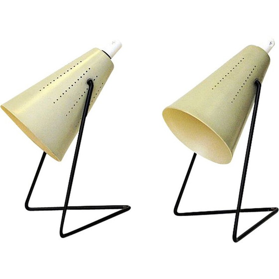 Image 1 of Pair of vintage creamy white metal table lamps by Svend Aage Holm-Sørensen for Asea, Sweden 1950