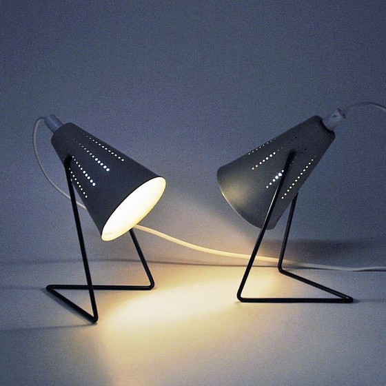 Image 1 of Pair of vintage creamy white metal table lamps by Svend Aage Holm-Sørensen for Asea, Sweden 1950
