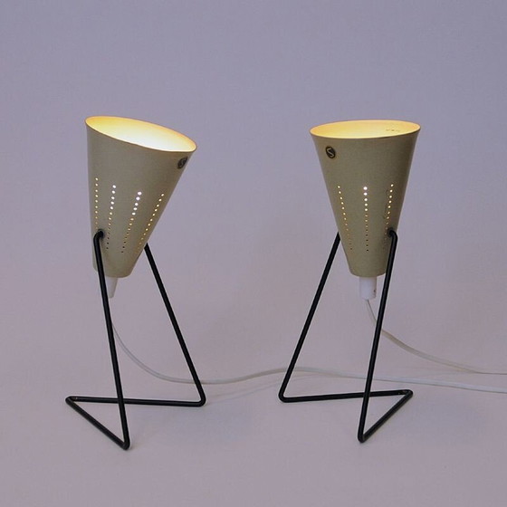 Image 1 of Pair of vintage creamy white metal table lamps by Svend Aage Holm-Sørensen for Asea, Sweden 1950