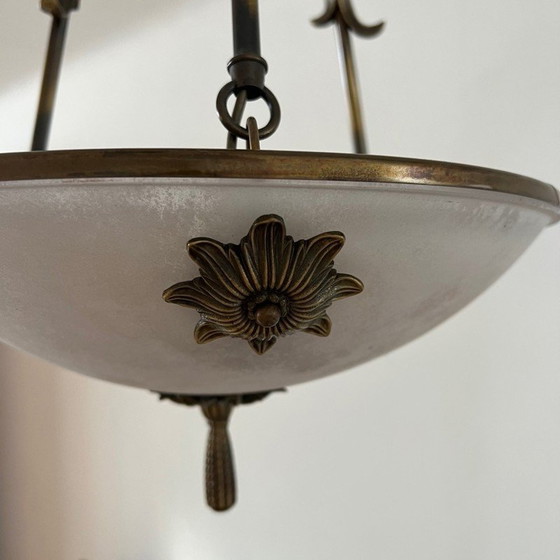 Image 1 of Vintage brass and frosted glass Swedish pendant lamp, 1970s