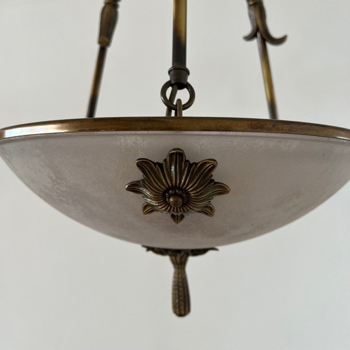 Vintage brass and frosted glass Swedish pendant lamp, 1970s