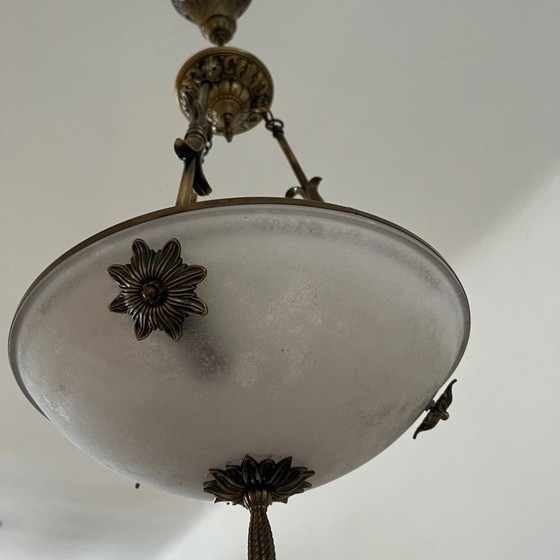 Image 1 of Vintage brass and frosted glass Swedish pendant lamp, 1970s