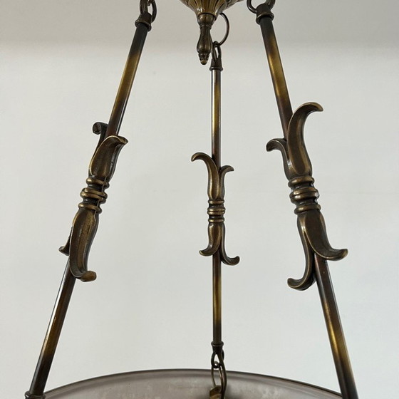 Image 1 of Vintage brass and frosted glass Swedish pendant lamp, 1970s