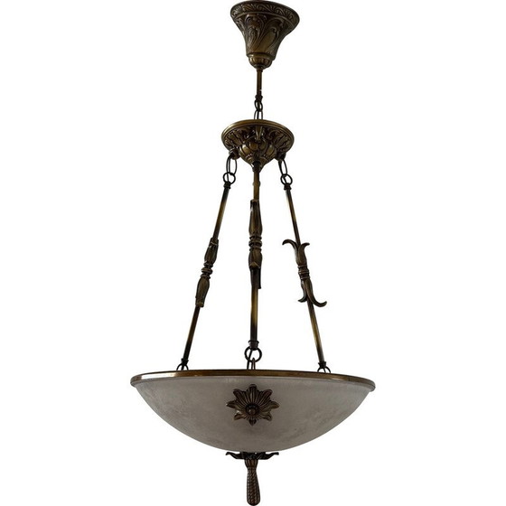 Image 1 of Vintage brass and frosted glass Swedish pendant lamp, 1970s