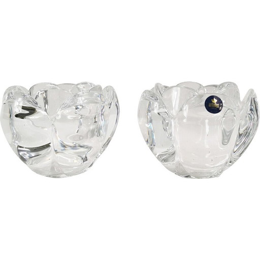 Pair of vintage crystal glass candlesticks, for Royal Copenhagen, Denmark 1980