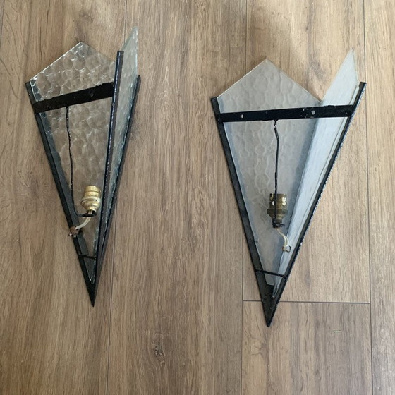 Image 1 of Pair of vintage Art Deco wall lamp in opalescent glass