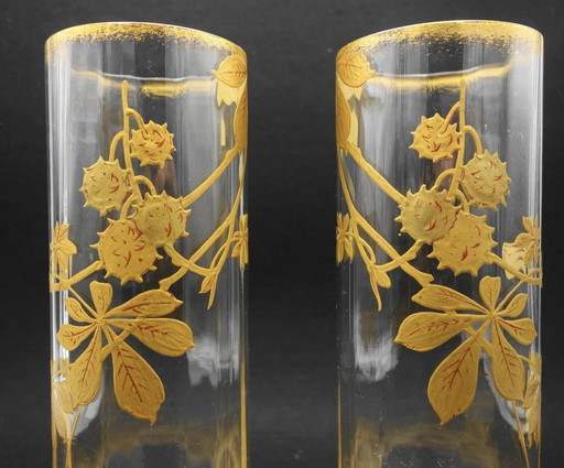 Baccarat - Pair Of Gold Decorated Crystal Vases