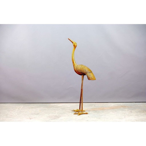 Vintage brass crane bird sculpture, 1960