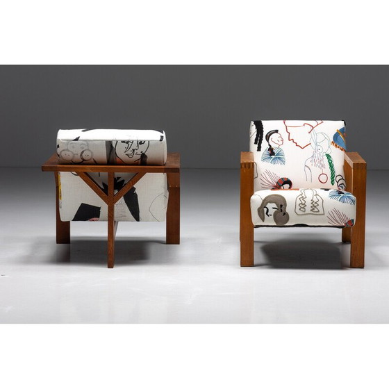 Image 1 of Vintage modernist armchair in fabric by Pierre Frey, 1960