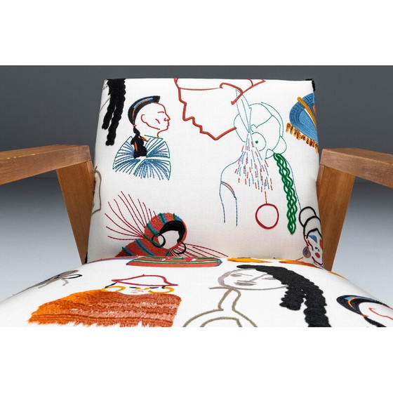 Image 1 of Vintage modernist armchair in fabric by Pierre Frey, 1960