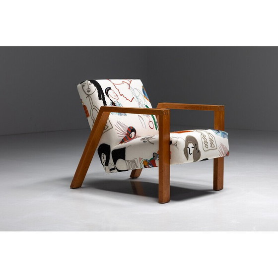 Image 1 of Vintage modernist armchair in fabric by Pierre Frey, 1960