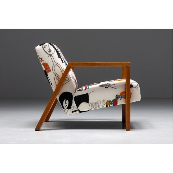 Image 1 of Vintage modernist armchair in fabric by Pierre Frey, 1960