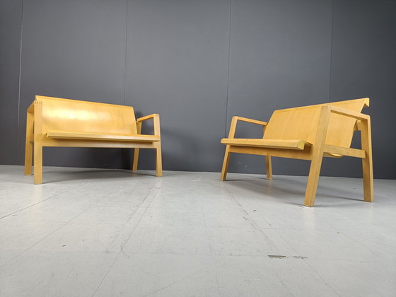 Image 1 of Mid Century Plywood Benches In The Manner Of Alvar Aalto, 1960 - Set Of 2