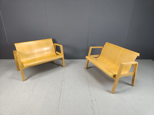 Mid Century Plywood Benches In The Manner Of Alvar Aalto, 1960 - Set Of 2