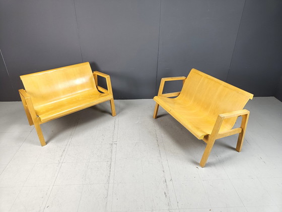 Image 1 of Mid Century Plywood Benches In The Manner Of Alvar Aalto, 1960 - Set Of 2