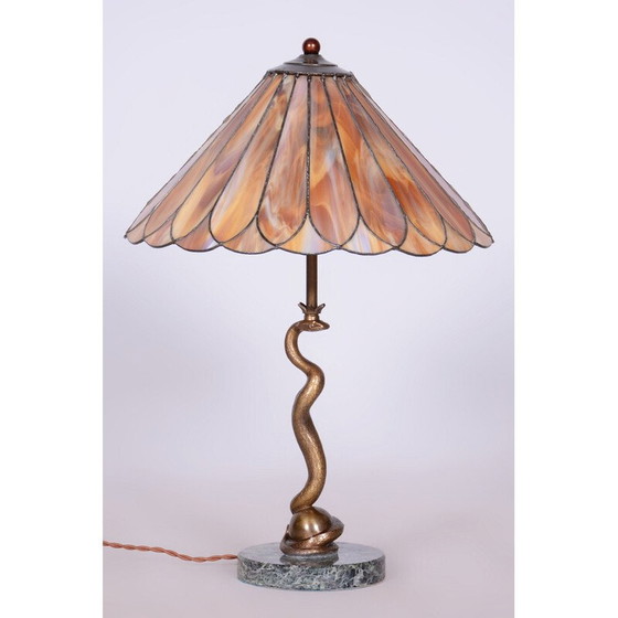 Image 1 of Vintage Art Deco marble and bronze table lamp, Czechoslovakia 1920