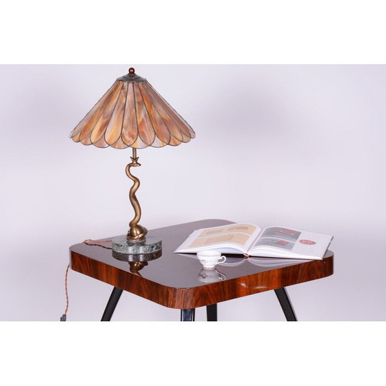 Image 1 of Vintage Art Deco marble and bronze table lamp, Czechoslovakia 1920