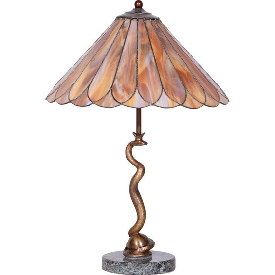 Image 1 of Vintage Art Deco marble and bronze table lamp, Czechoslovakia 1920