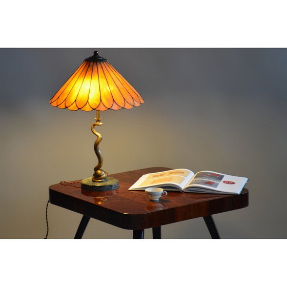 Image 1 of Vintage Art Deco marble and bronze table lamp, Czechoslovakia 1920