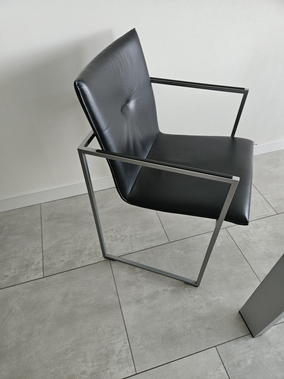 Image 1 of 6x Arco Frame dining chairs black leather