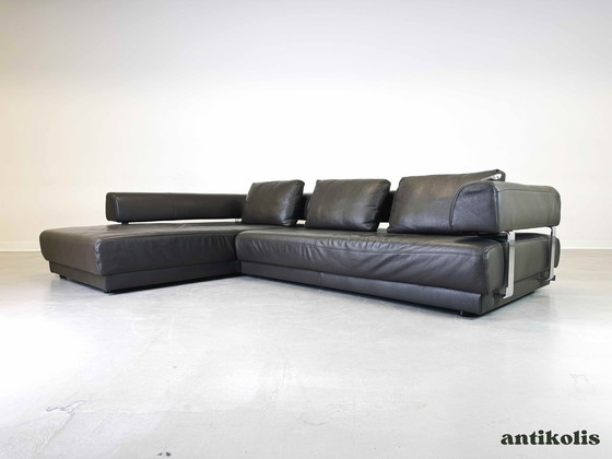 Image 1 of Ewald Schillig corner sofa couch leather brown extendable