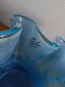 Murano Glass Bowl Blue Flower Wave