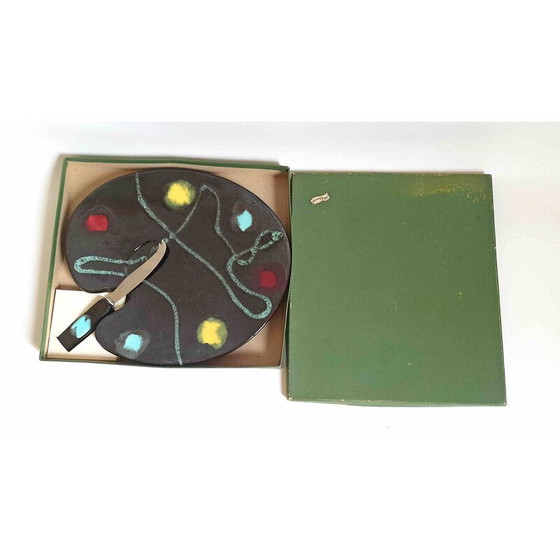 Image 1 of Vintage cheese board with ceramic and stainless steel knife, 1950