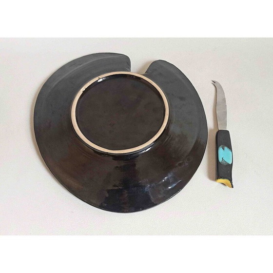 Image 1 of Vintage cheese board with ceramic and stainless steel knife, 1950