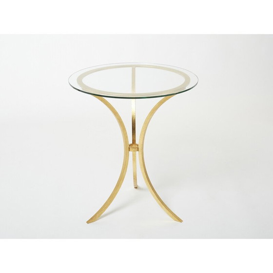 Image 1 of Tavolo vintage con piedistallo in ferro dorato e vetro di Roger Thibier, 1960