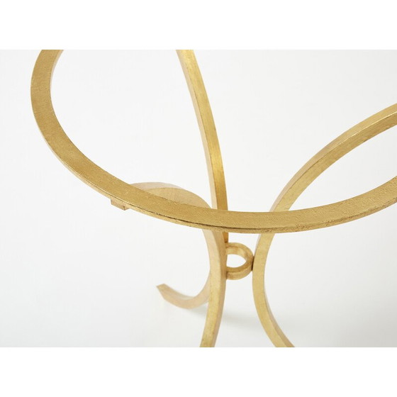 Image 1 of Tavolo vintage con piedistallo in ferro dorato e vetro di Roger Thibier, 1960