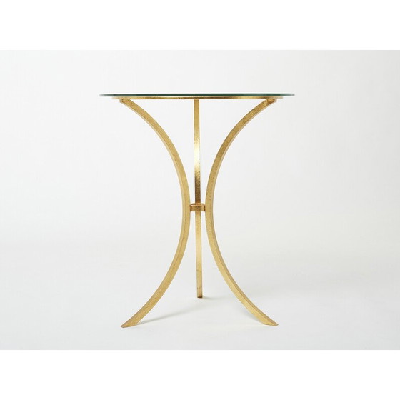 Image 1 of Tavolo vintage con piedistallo in ferro dorato e vetro di Roger Thibier, 1960
