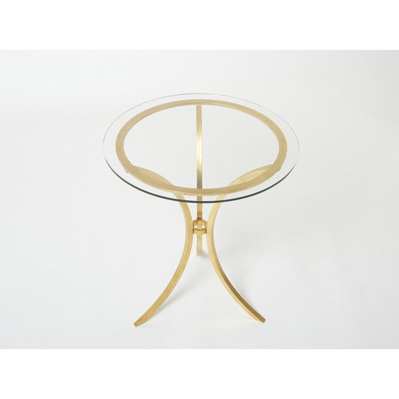 Image 1 of Tavolo vintage con piedistallo in ferro dorato e vetro di Roger Thibier, 1960