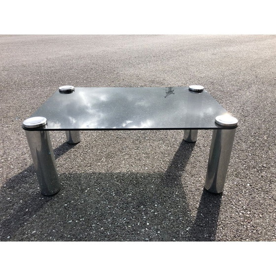 Image 1 of Vintage coffee table in smoked glass and chrome by Marcuso Zanuso for Zanotta, 1965