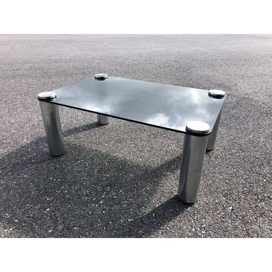 Image 1 of Vintage coffee table in smoked glass and chrome by Marcuso Zanuso for Zanotta, 1965