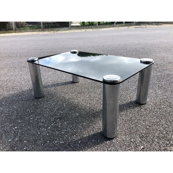 Image 1 of Vintage coffee table in smoked glass and chrome by Marcuso Zanuso for Zanotta, 1965