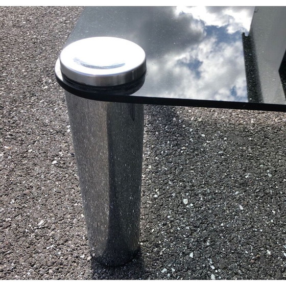 Image 1 of Vintage coffee table in smoked glass and chrome by Marcuso Zanuso for Zanotta, 1965