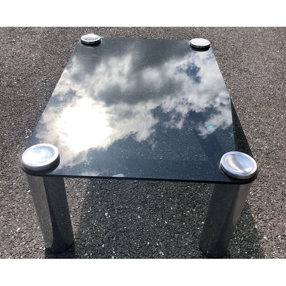 Image 1 of Vintage coffee table in smoked glass and chrome by Marcuso Zanuso for Zanotta, 1965