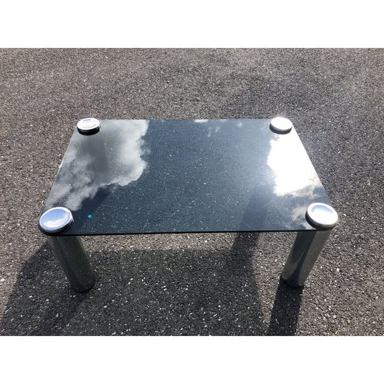 Image 1 of Vintage coffee table in smoked glass and chrome by Marcuso Zanuso for Zanotta, 1965