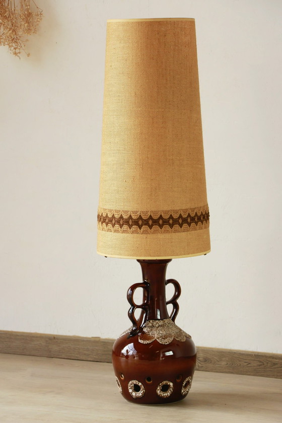 Image 1 of Floor Lamp - Pied En Céramique Grand Abat-Jour - Années 70