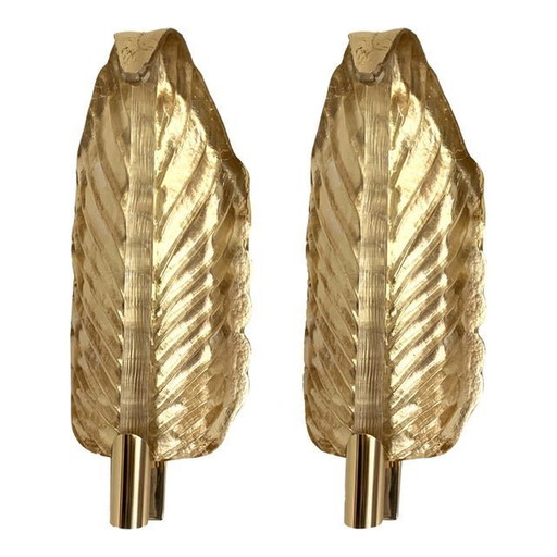 Set Of Two Mid-Century Modern Gold Leaf Murano Glass Wall Sconce