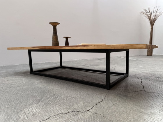 Image 1 of Coffee table Japanese design pear wood steel black solid 156Cm