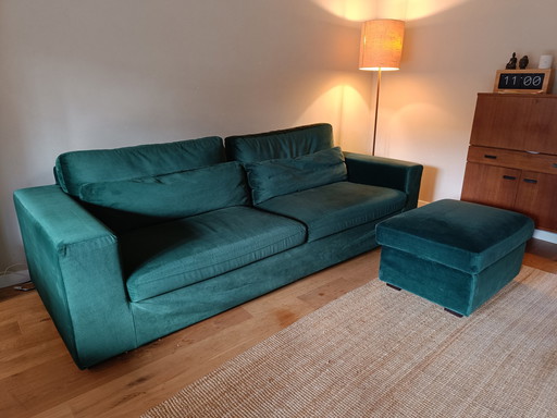 Velvet 4-Seater Sofa Perfect Condition with Hocker