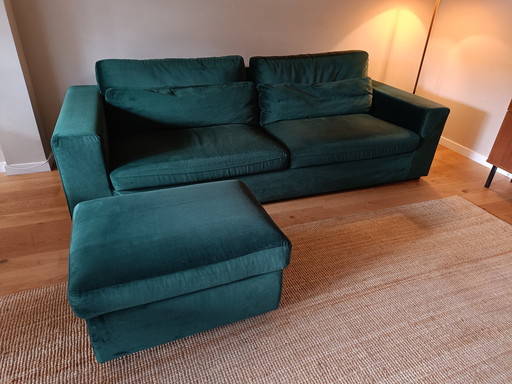 Velvet 4-Seater Sofa Perfect Condition with Hocker