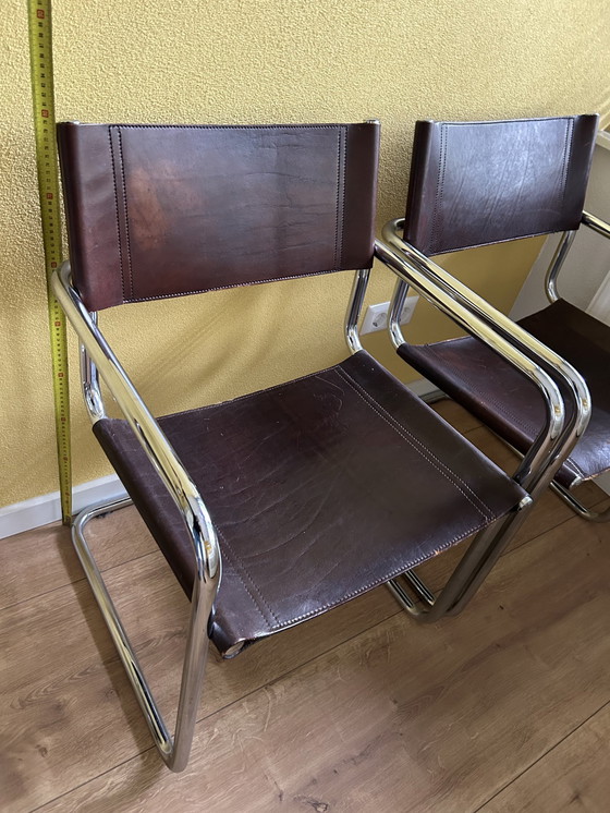 Image 1 of 4x Vintage Leather Cantilever Dining Arm Chairs