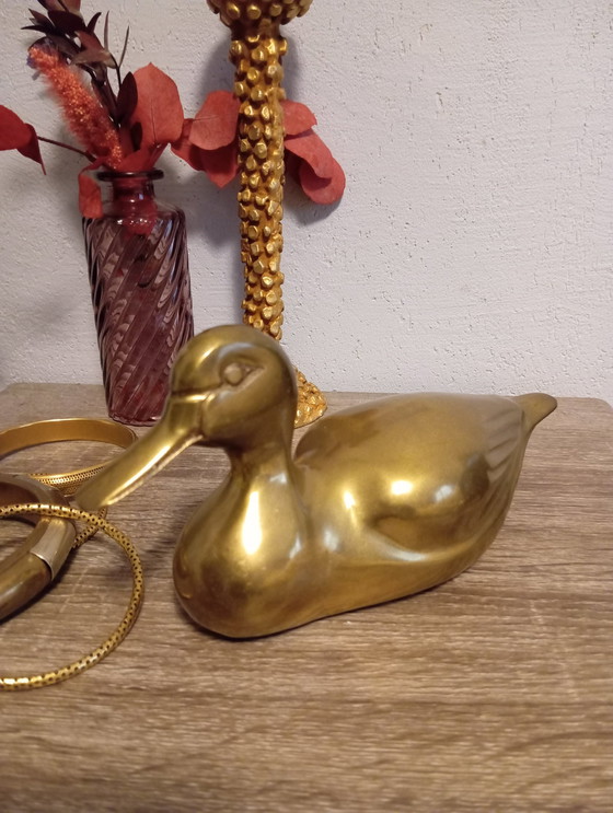 Image 1 of Figurine Canard En Laiton, Vintage