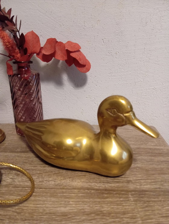 Image 1 of Figurine Canard En Laiton, Vintage