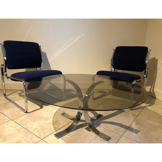 Image 1 of Vintage glass and chrome coffee table, 1970
