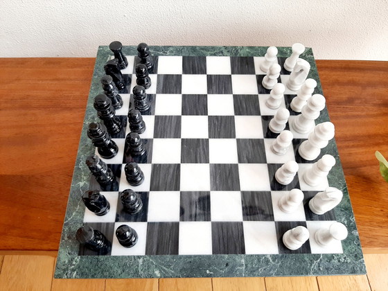 Image 1 of Échiquier vintage en marbre XL et jeux d'échecs vintage en marbre