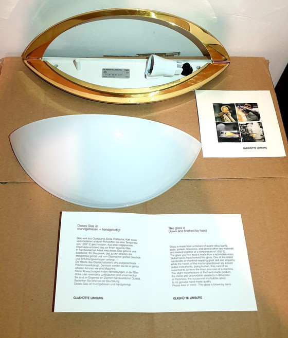 Image 1 of Sconce (1 Of 5), Wall Light, Art Deco, Mid Century Modern, Brass, Opaline Glass, Glashutte Limburg, Hyper Vintage, Very Rare